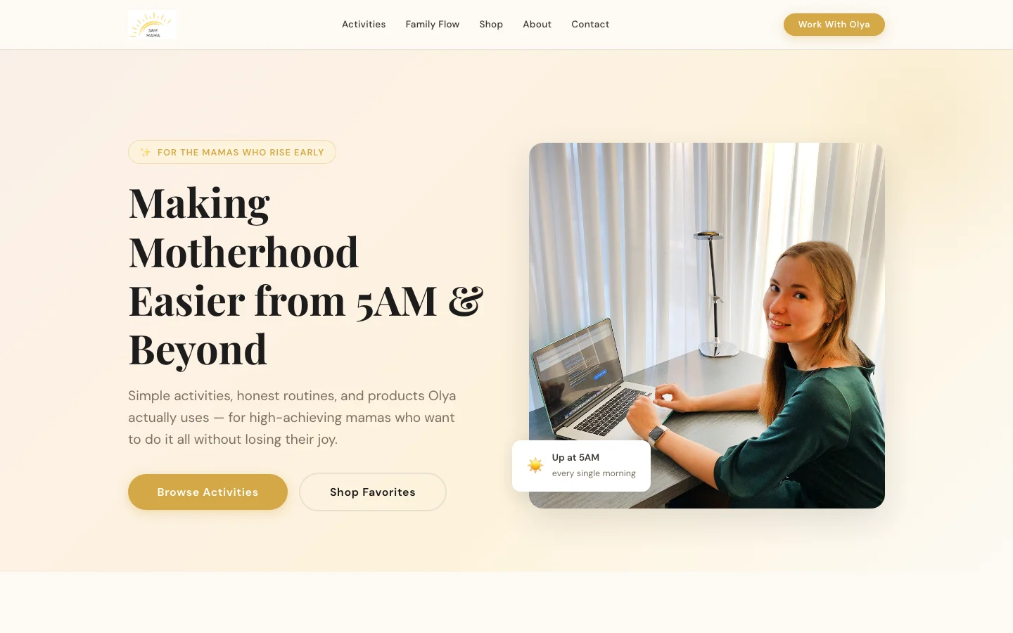 5AM Mama — homepage above the fold