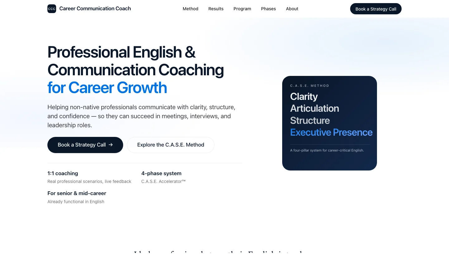 Career Communication Coach — homepage above the fold